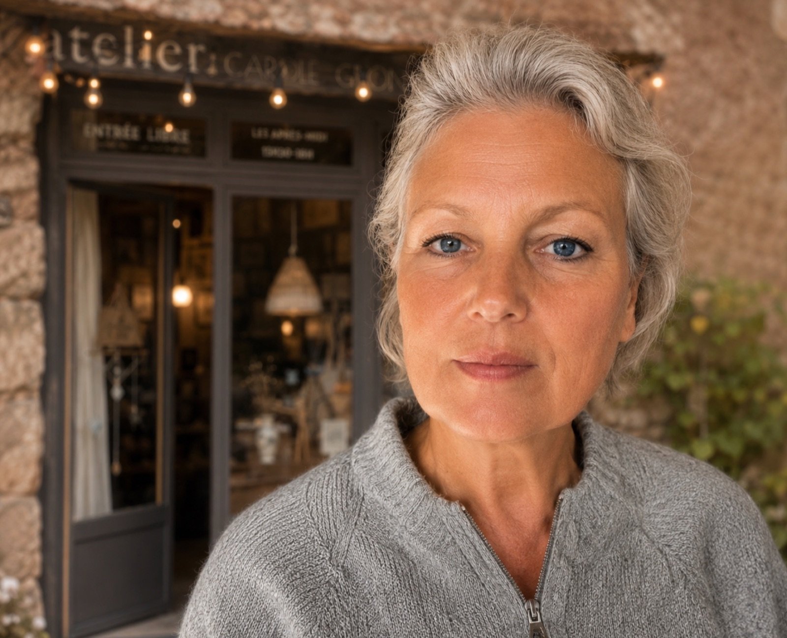 Carole Giboni devant son atelier-boutique